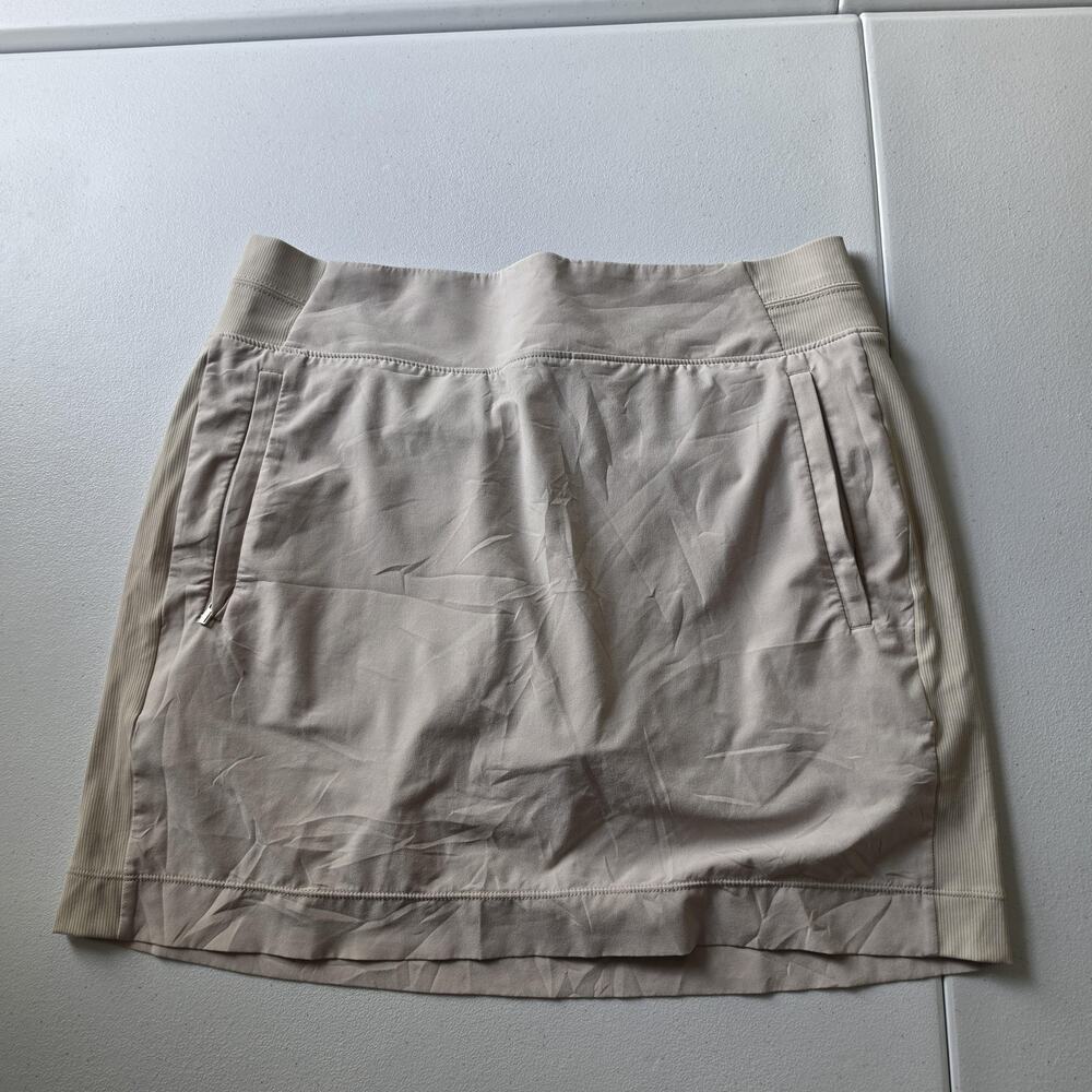 Athleta Skort Womens 10 Beige Lined Golf Athletic Ribbed Waist Pockets Stretch